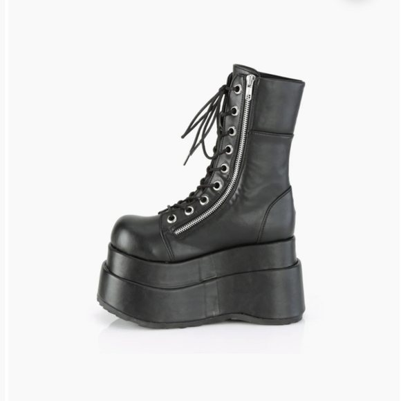 Demonia Bear-265 Front Lace Mid Calf Platform Boots Black Vegan Leather - Picture 11 of 11